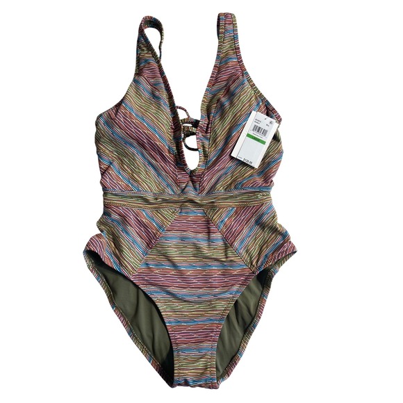 BECCA Free‎ Spirit Plunge One-Piece Swimsuit, Multicolor Women's Size Large - Picture 2 of 7